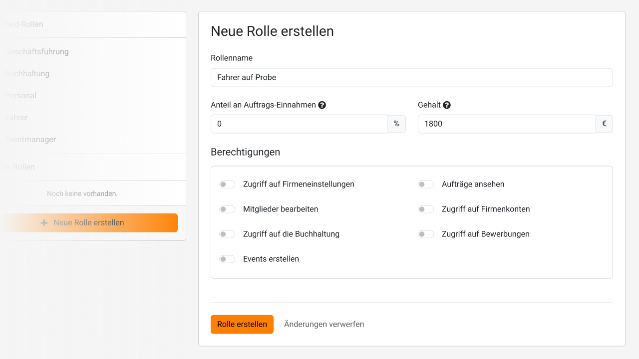 Bildschirmfoto der neuen benutzerdefinierten Rollen in Trucking VS