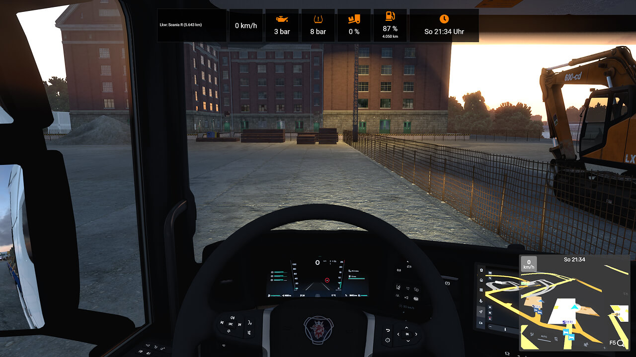 VS Connect in einem Zeilen-Layout als Overlay über dem ETS2-Spielbildschirm